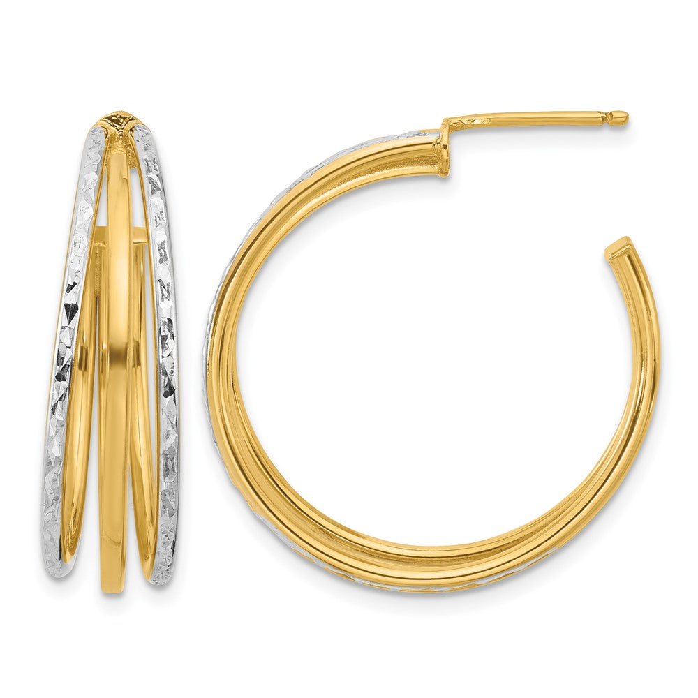 D/C 3-Row Round J-Hoop Post Earrings