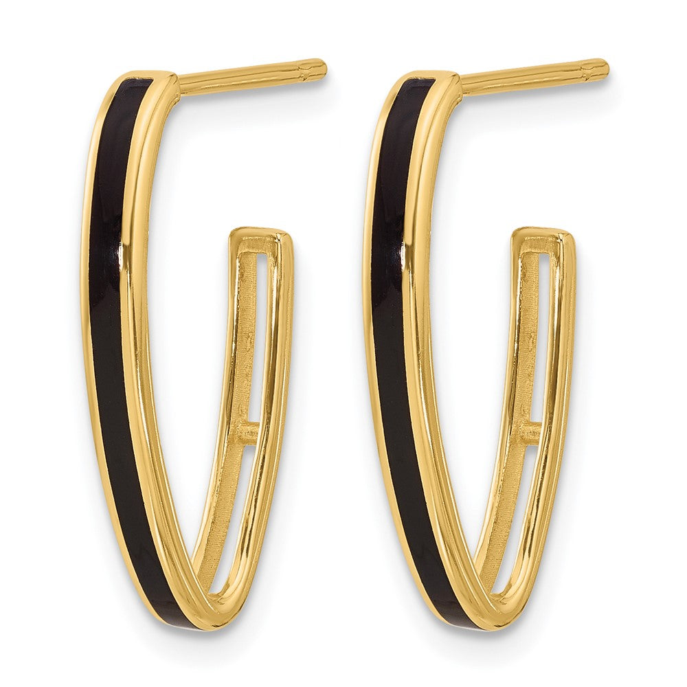 Polished with Black Enamel Oval J-hoop Post Earrings