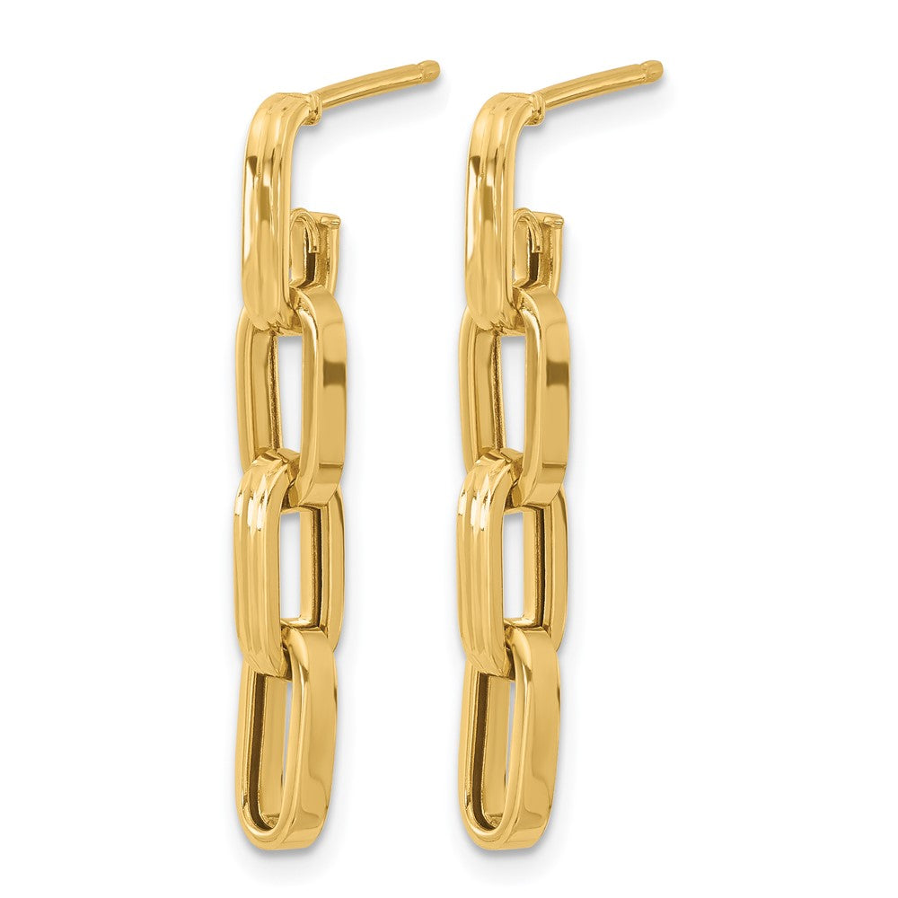 Polished Link Dangle Post Earrings - Yellow Gold