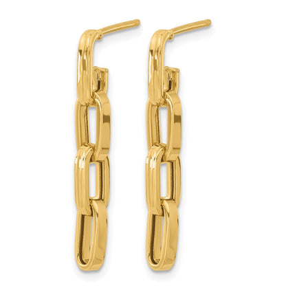 Polished Link Dangle Post Earrings - Yellow Gold