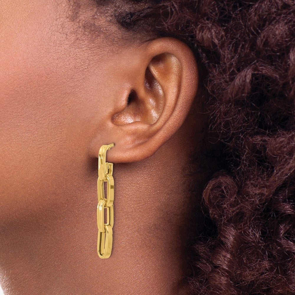 Polished Link Dangle Post Earrings - Yellow Gold