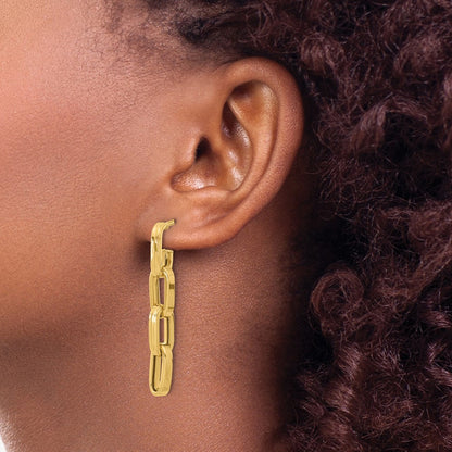 Polished Link Dangle Post Earrings - Yellow Gold