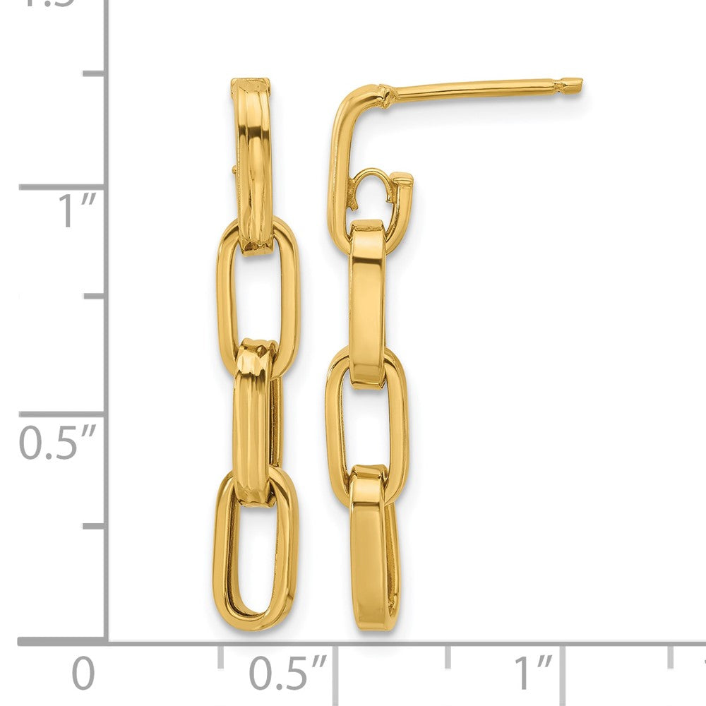 Polished Link Dangle Post Earrings - Yellow Gold