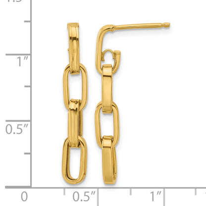 Polished Link Dangle Post Earrings - Yellow Gold