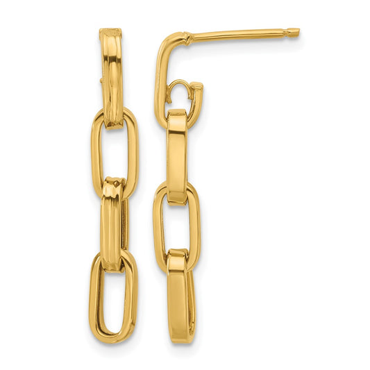Polished Link Dangle Post Earrings - Yellow Gold