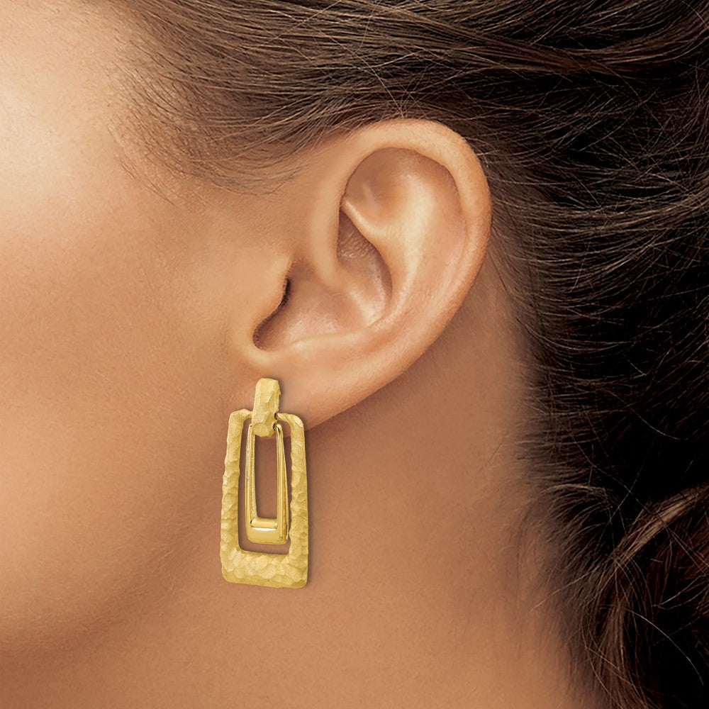 Polished and Satin Rectangle Dangle Post Earrings