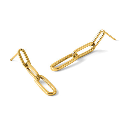 Polished Paperclip Link Post Dangle Earrings
