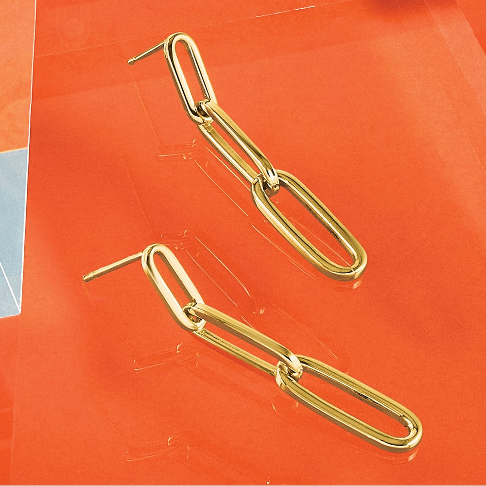 Polished Paperclip Link Post Dangle Earrings