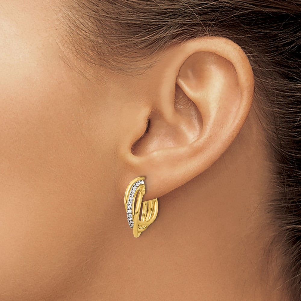 Polished Crystal J-Hoop Post Earrings - 7mm