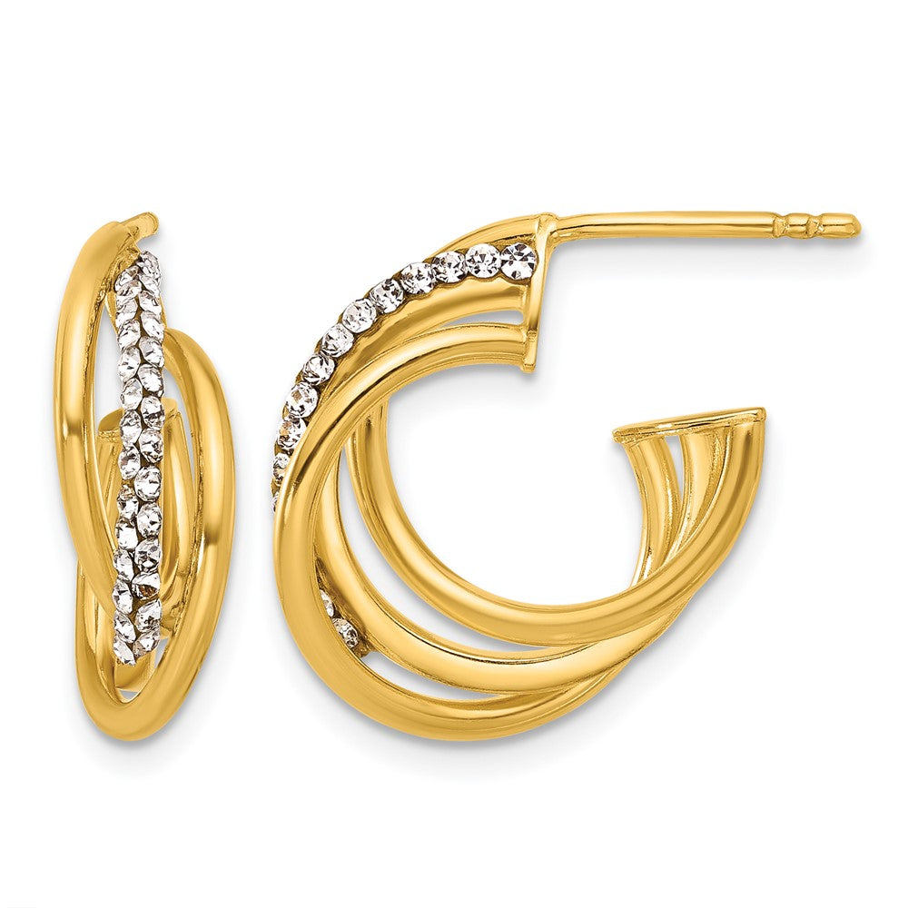 Polished Crystal J-Hoop Post Earrings - 7mm