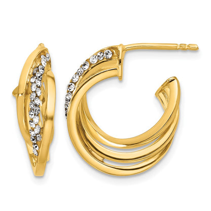 Polished Crystal J-Hoop Post Earrings - 6.25mm
