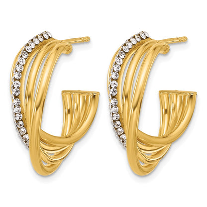 Polished Crystal J-Hoop Post Earrings - 9.75mm