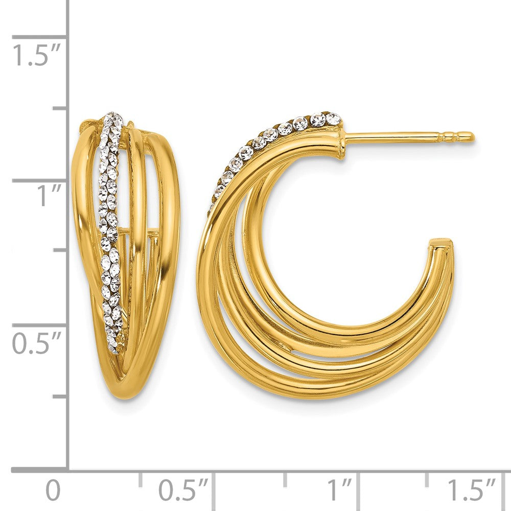 Polished Crystal J-Hoop Post Earrings - 9.75mm