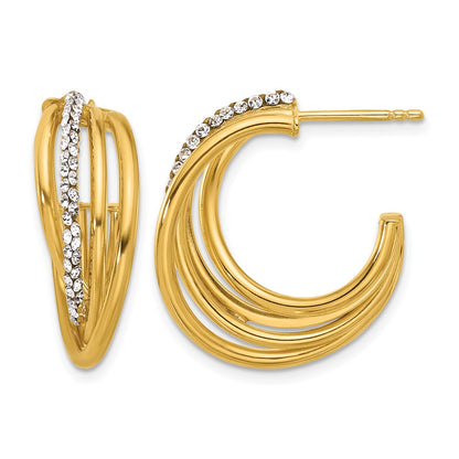 Polished Crystal J-Hoop Post Earrings - 9.75mm