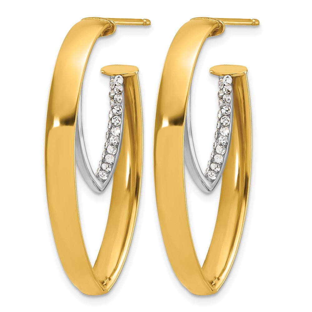 Polished w/Crystal Oval Drop Post Earrings