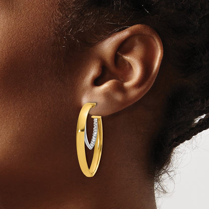 Polished w/Crystal Oval Drop Post Earrings