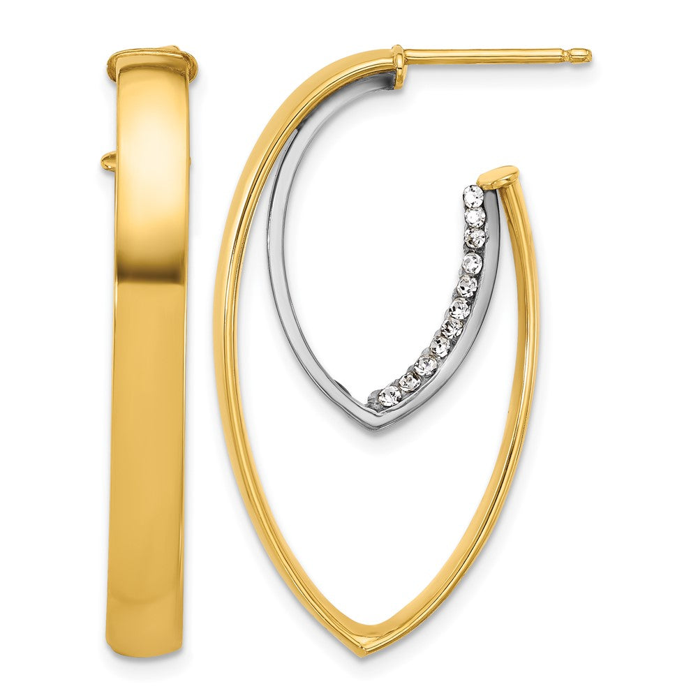 Polished w/Crystal Oval Drop Post Earrings