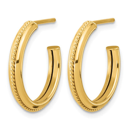 Polished and Textured Round J-Hoop Earrings - 2.05g