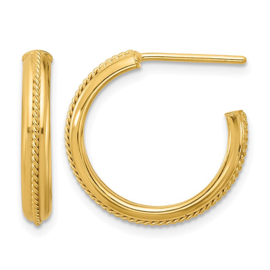 Polished and Textured Round J-Hoop Earrings - 2.05g