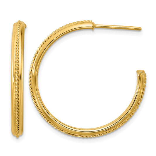 Polished and Textured Round J-Hoop Earrings - 2.82g