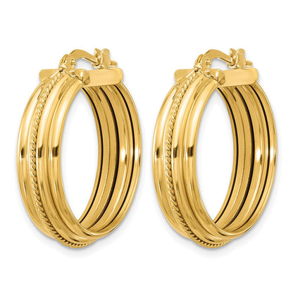Polished and Textured Round Hoop Earrings - 4.34g