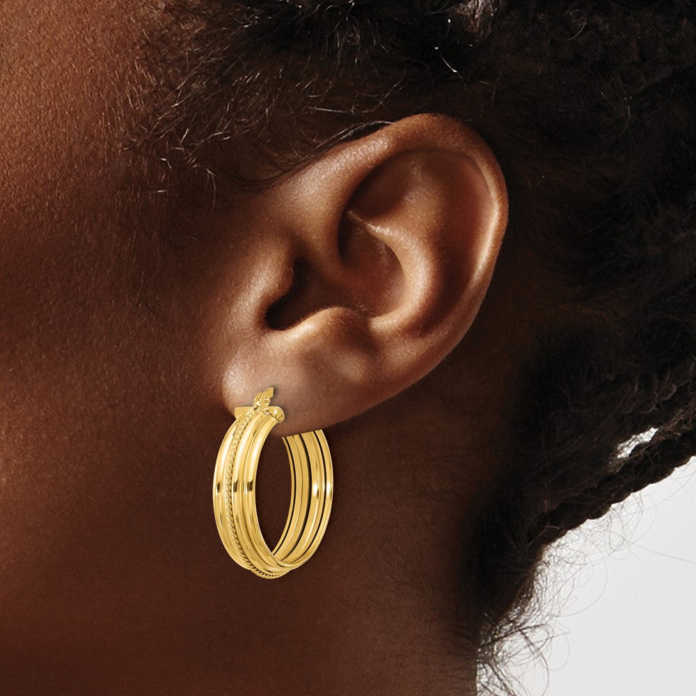 Polished and Textured Round Hoop Earrings - 4.34g