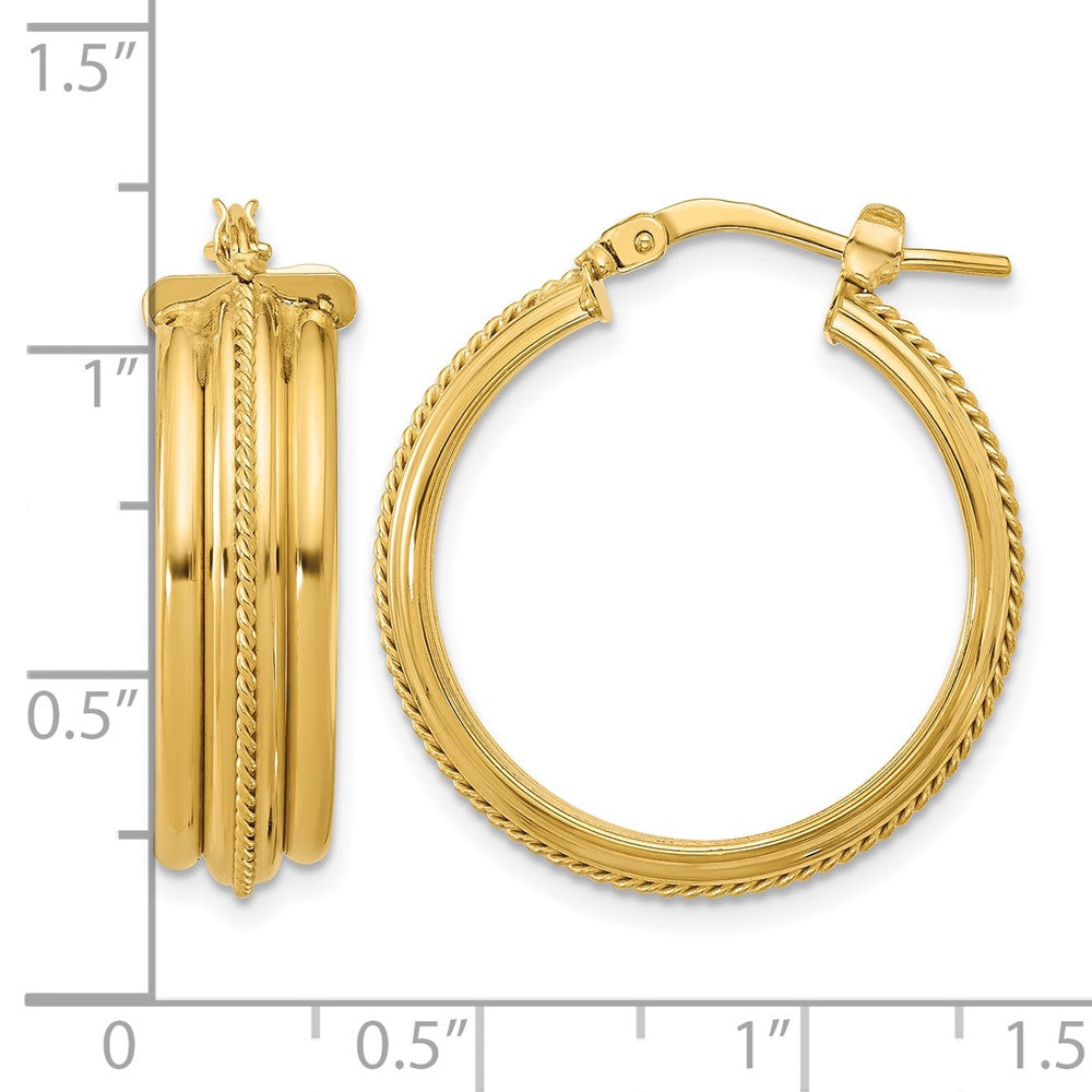 Polished and Textured Round Hoop Earrings - 4.34g