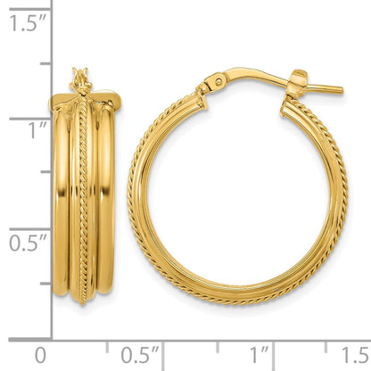 Polished and Textured Round Hoop Earrings - 4.34g