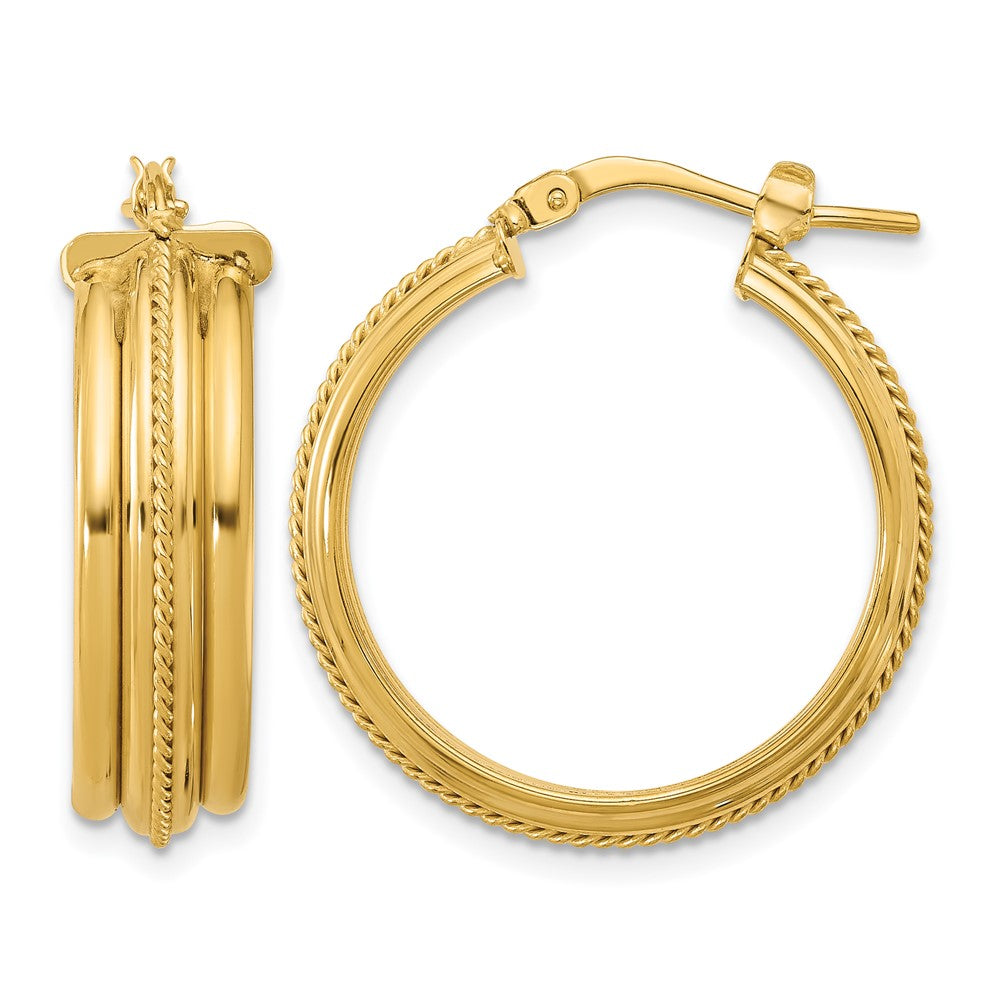 Polished and Textured Round Hoop Earrings - 4.34g