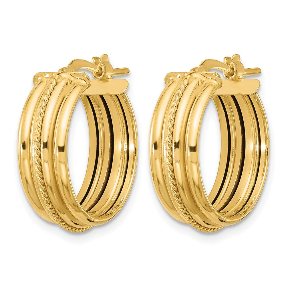 Polished and Textured Round Hoop Earrings - 3.26g