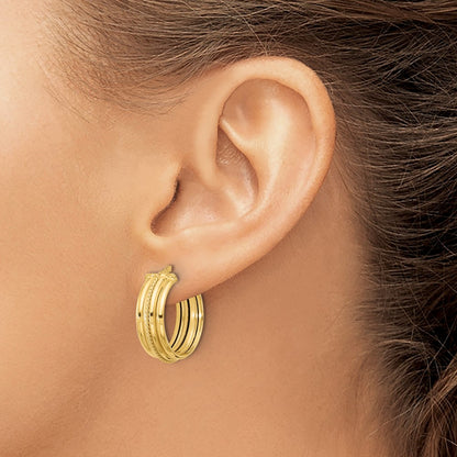 Polished and Textured Round Hoop Earrings - 3.26g