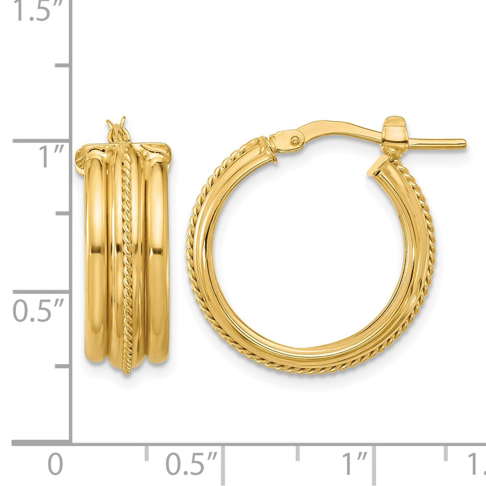 Polished and Textured Round Hoop Earrings - 3.26g