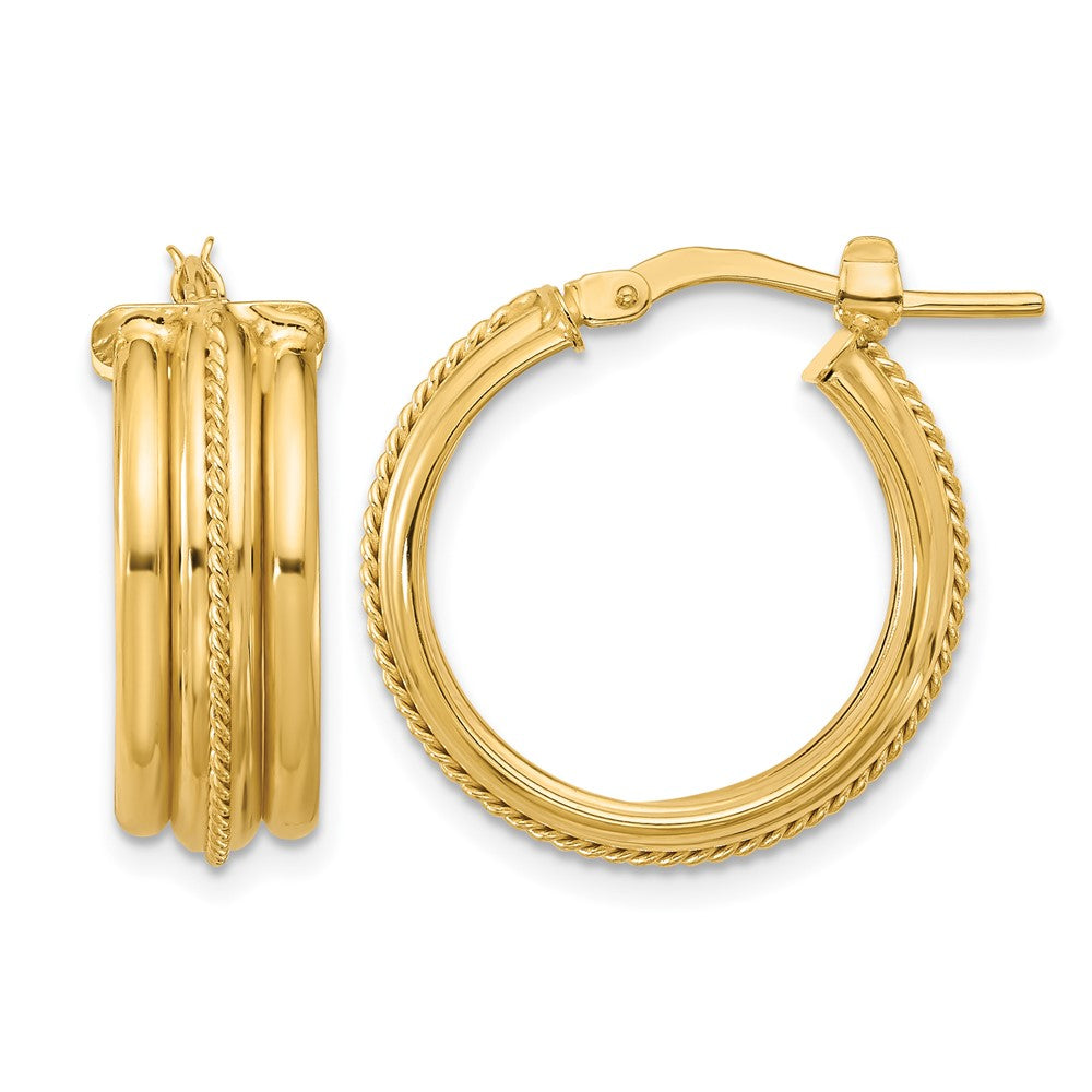 Polished and Textured Round Hoop Earrings - 3.26g