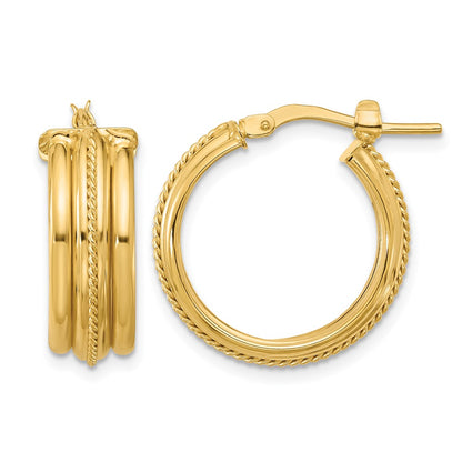 Polished and Textured Round Hoop Earrings - 3.26g