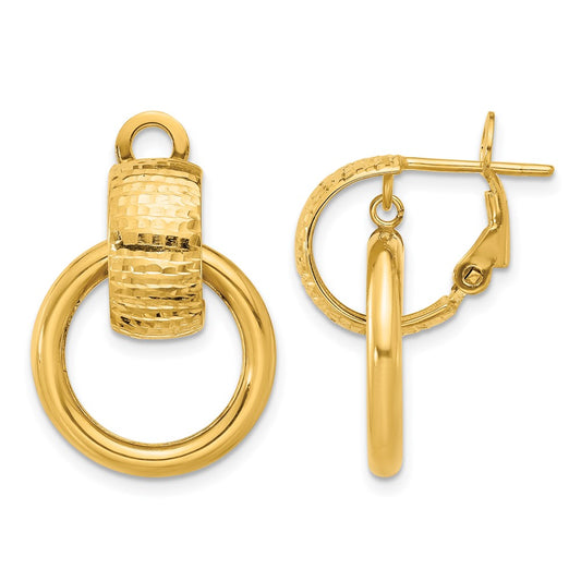 Polished and D/C Circle Dangle Omega Back Earrings