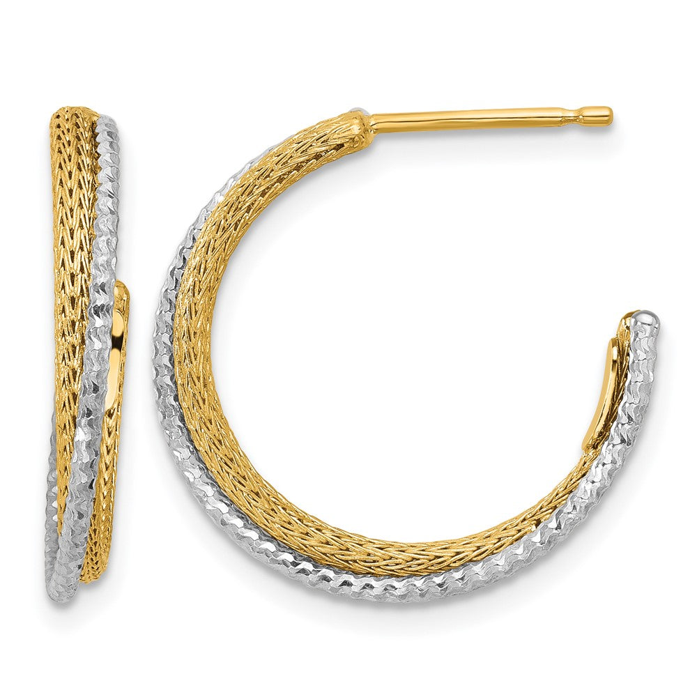 Polished/Textured/Dia-cut J-Hoop Earrings