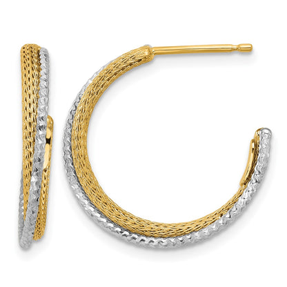 Polished/Textured/Dia-cut J-Hoop Earrings