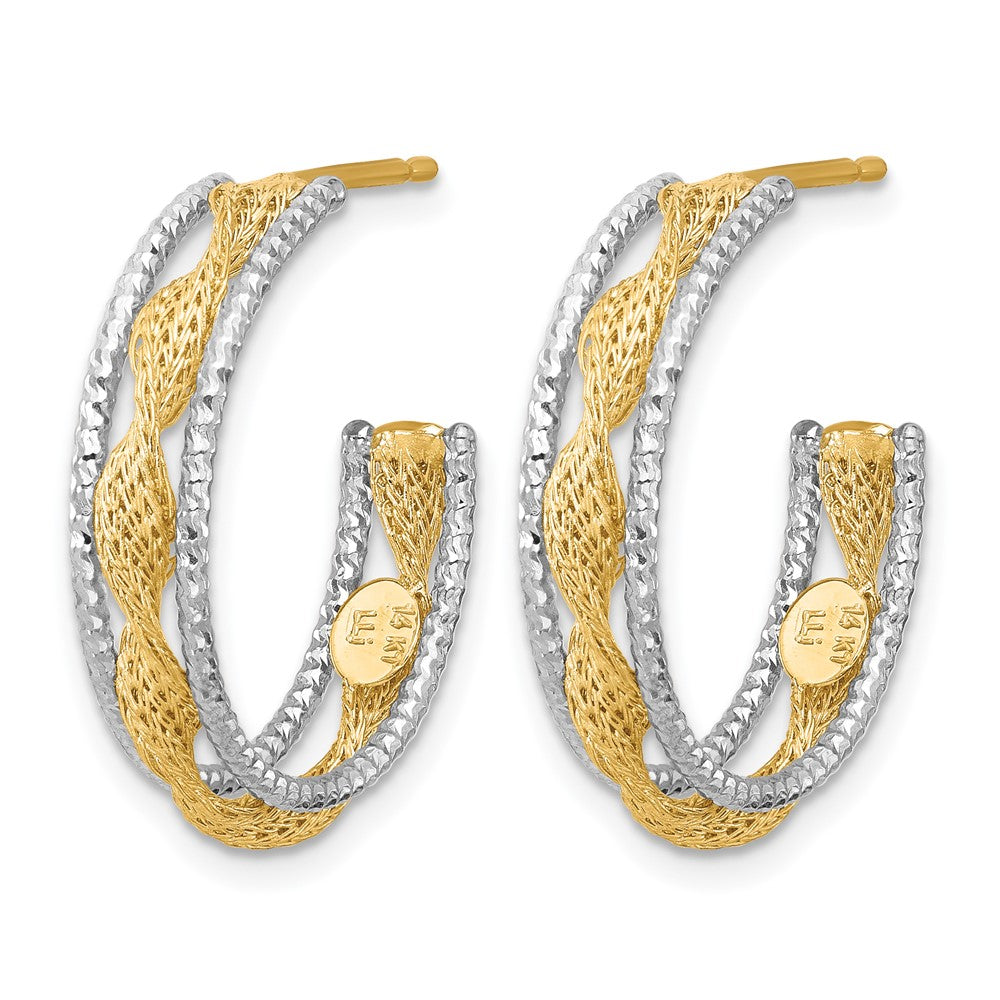 Polished/Textured/Dia-cut Twist J-Hoop Earrings