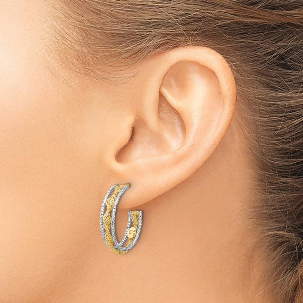 Polished/Textured/Dia-cut Twist J-Hoop Earrings