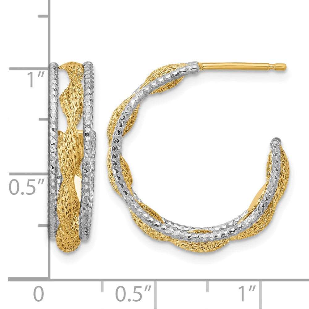 Polished/Textured/Dia-cut Twist J-Hoop Earrings