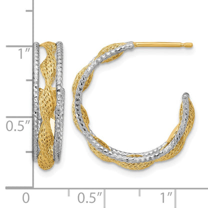 Polished/Textured/Dia-cut Twist J-Hoop Earrings