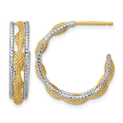 Polished/Textured/Dia-cut Twist J-Hoop Earrings