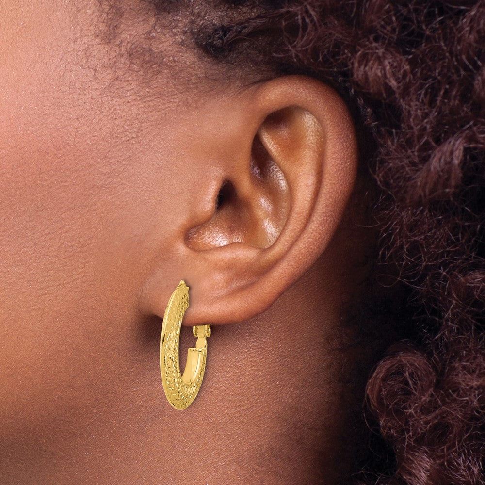Polished and D/C Knife Edge Omega Back Hoop Earrings