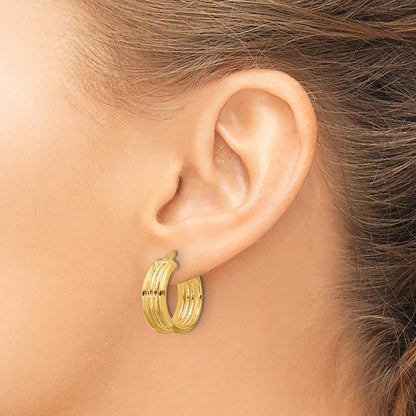 Polished and Textured Hoop Earrings - 7mm
