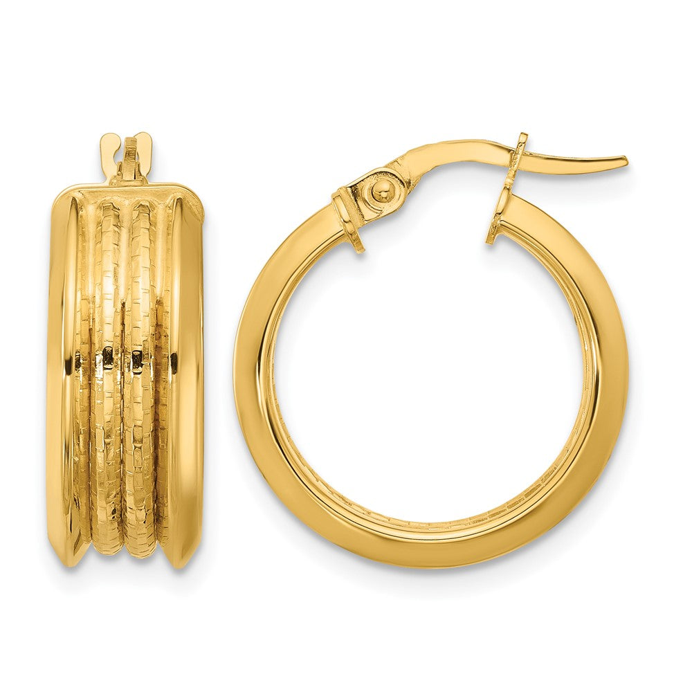 Polished and Textured Hoop Earrings - 7mm