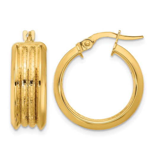 Polished and Textured Hoop Earrings - 7mm