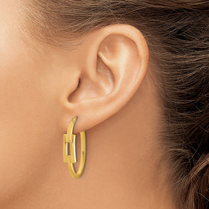 Polished Oval Square Tube Hoop Earrings