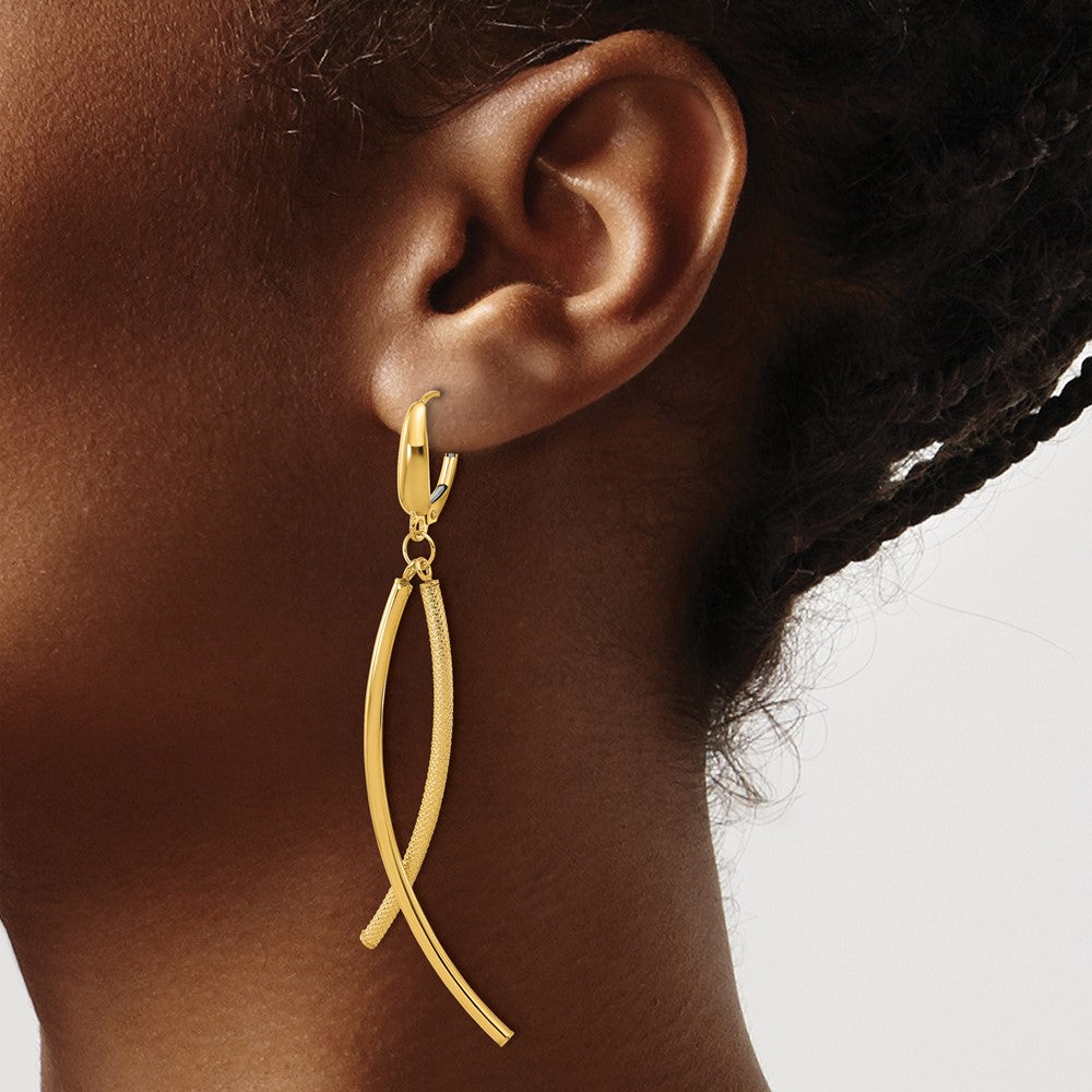 Polished and Textured Tube Dangle Leverback Earrings