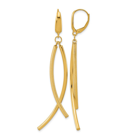 Polished and Textured Tube Dangle Leverback Earrings