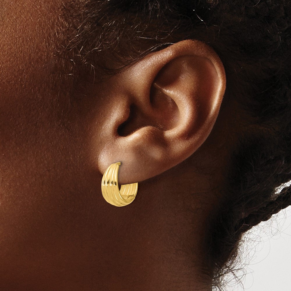Polished/Grooved Round Huggie Hoop Earrings
